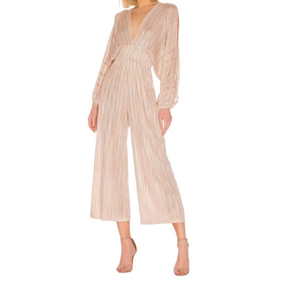 MISA Los Angeles Zoza Jumpsuit Blush Stripe Metallic Gold Pink Size XS NWT